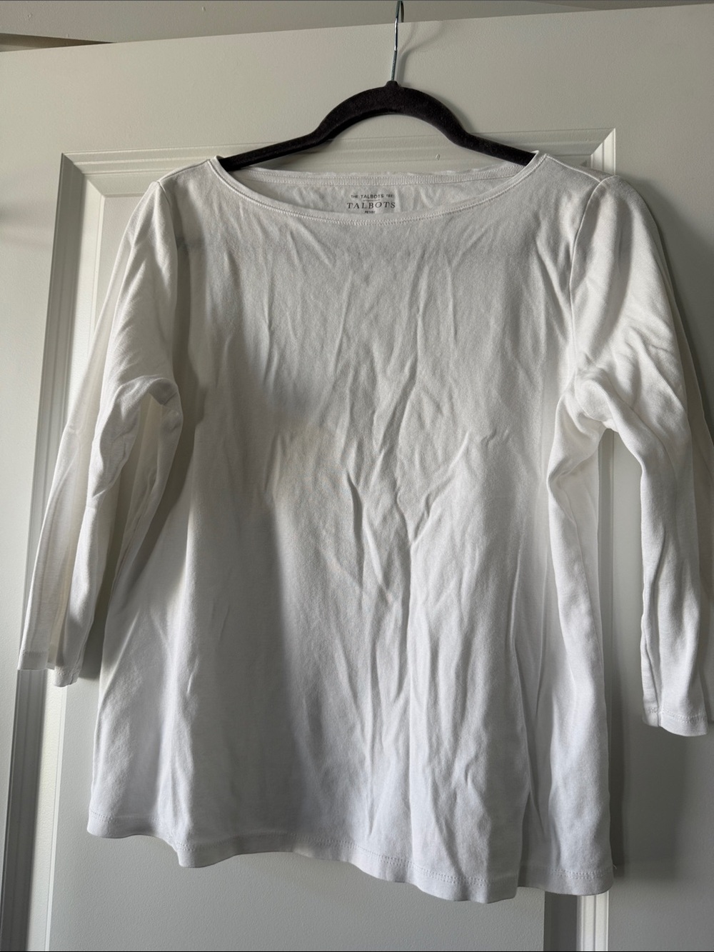 Talbots White Boatneck Three-Quarter Sleeve Cotton Top